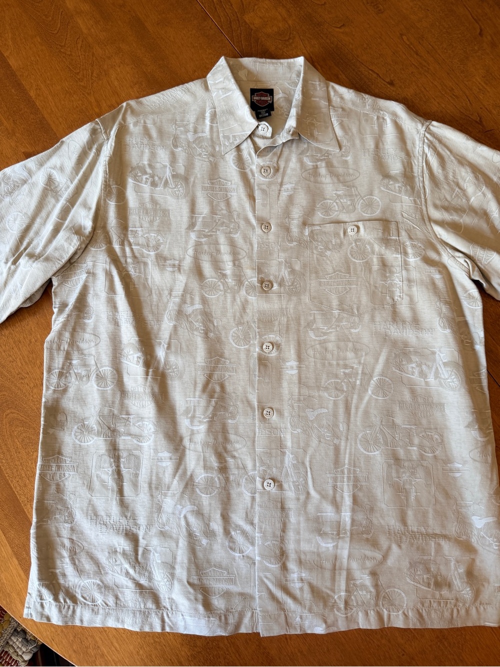 Harley-Davidson Beige Short Sleeve Button-Up Shirt, Size XL, Specialty Fabric
